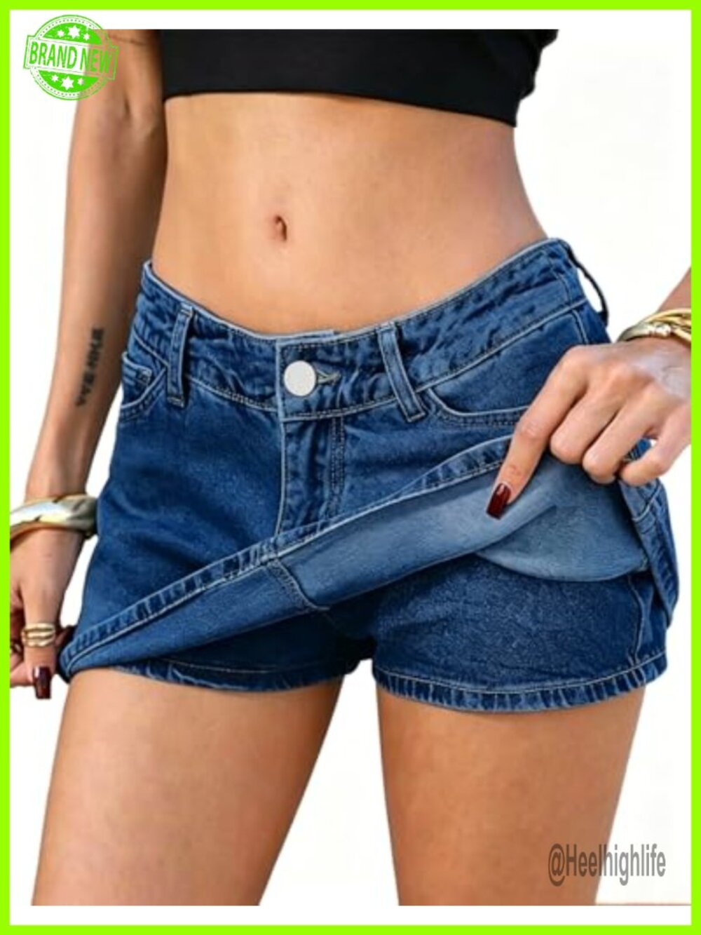 Low Waisted Denim Mini Skort with Built-In Shorts Y2K Jean Skirt